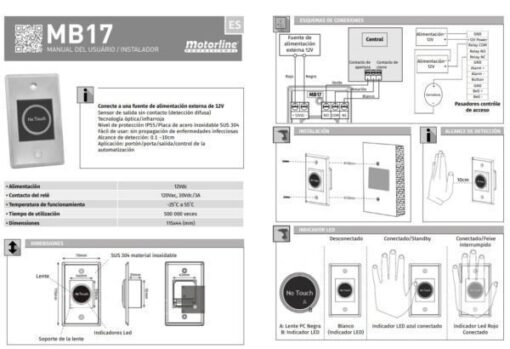 Sensor apertura sin contacto MB17 acero inoxidable