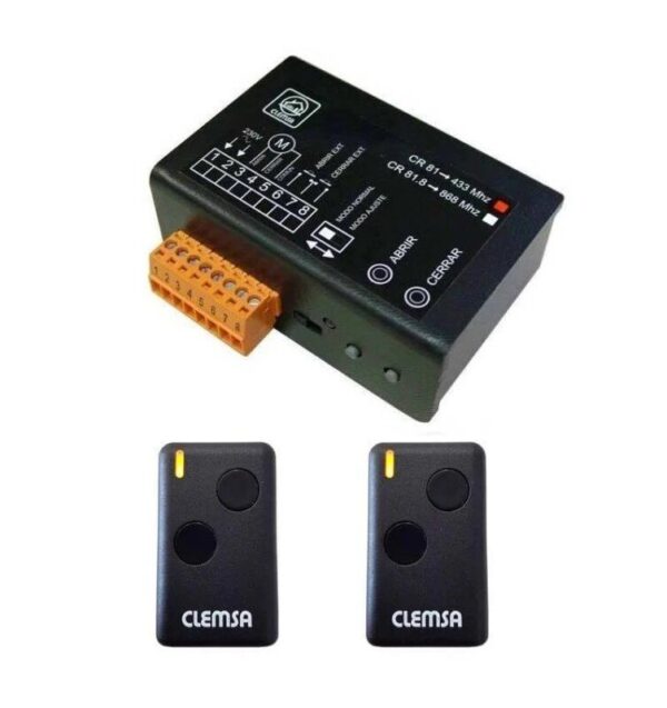 Kit placa control motores puerta enrollable Clemsa CR81 con 2 mandos a distancia Clemsa Mutancode NT2 s 433mhz